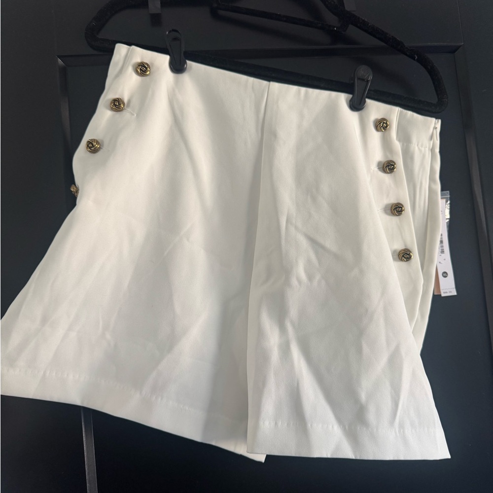 Aqua White Shorts with Gold Button Details